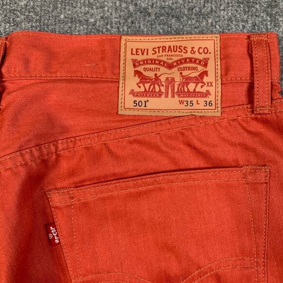 Levis Jeans Mens 35 Paprika Cotton 501XX Straight Button Fly Overlock Stitch - Picture 6 of 9